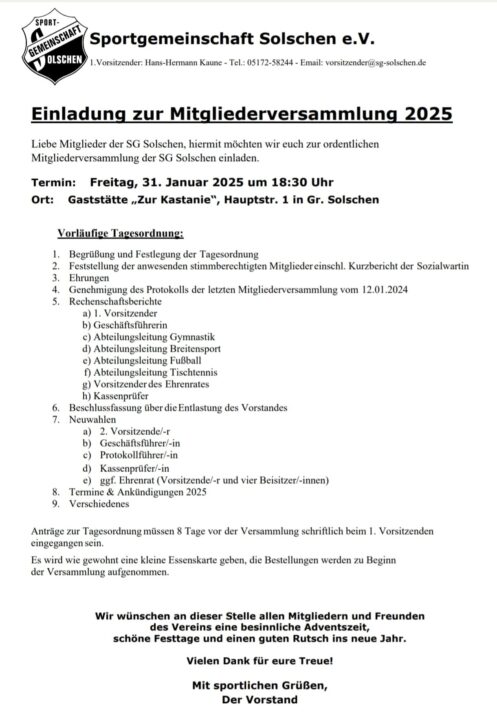 Einladung Mitgliederversammlung